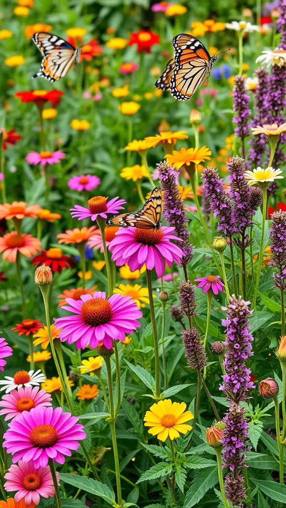 Colorful butterfly garden filled with vibrant flowers and butterflies