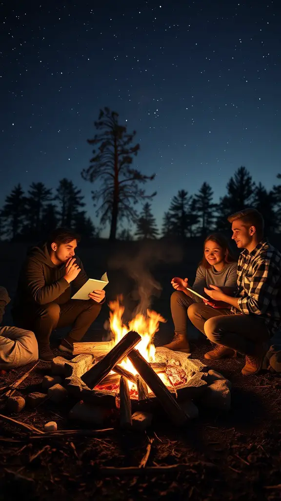 25 Enchanting Outdoor Fairy Garden Ideas to Inspire Your Creativity 26 A group of friends sitting around a campfire, sharing stories under a starry sky.
