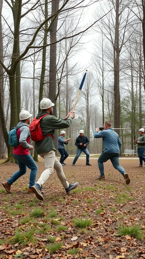 23 Fun Outdoor Party Games for Unforgettable Gatherings 2 A group of people playing Capture the Flag in a forested area.
