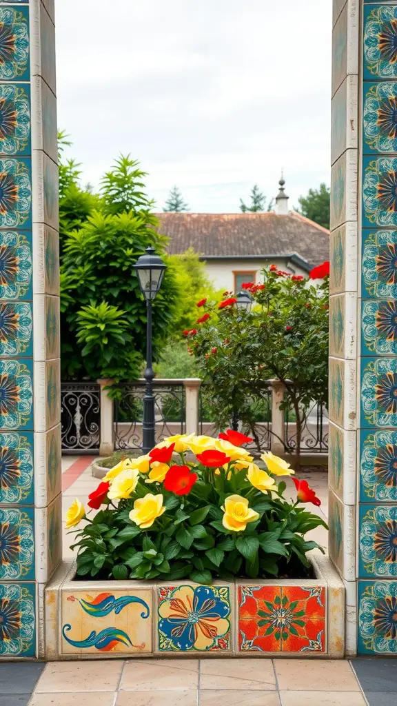19 Creative Flower Bed Edging Ideas to Transform Your Garden 13 Colorful flower bed with ceramic tile borders