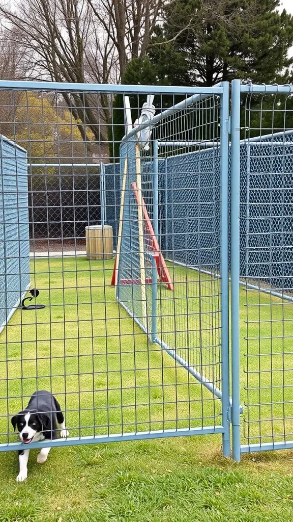 21 Creative Chain Link Fence Ideas for Your Outdoor Space 9 A chain link fence pet enclosure with a happy dog playing inside.