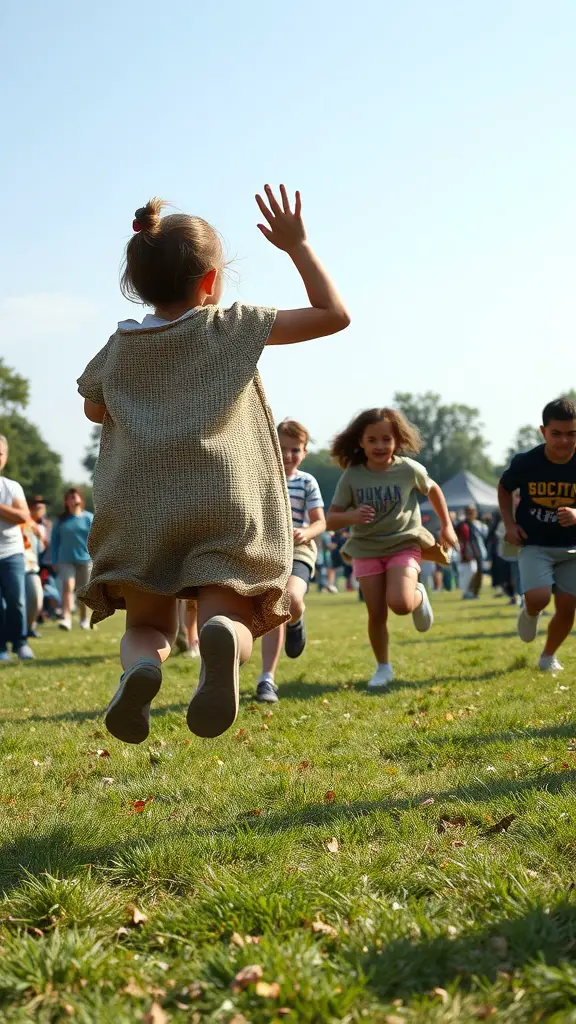23 Fun Outdoor Party Games for Unforgettable Gatherings 4 Children participating in a sack race outdoors, showing excitement and energy.
