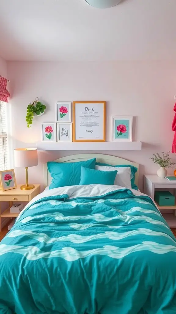 23 Trendy Dorm Bedding Ideas for a Stylish Space 11 Cozy dorm room with teal bedding and coordinated decor