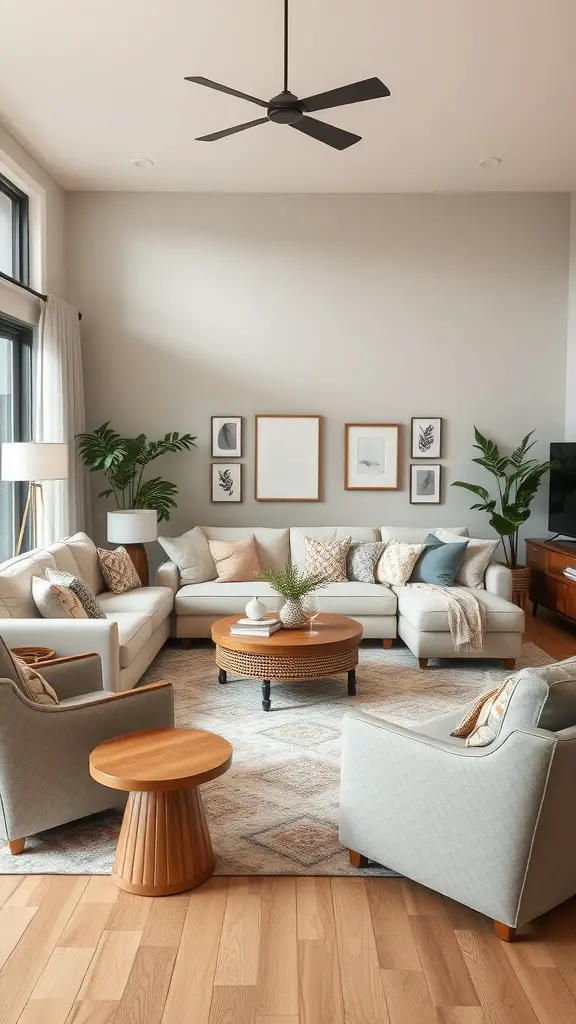 19 Cozy Modern Living Room Inspiration Ideas 2 Cozy living room with sectional sofa, armchairs, coffee table, and plants