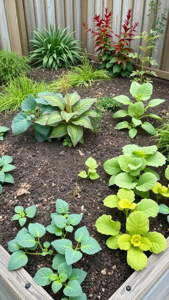 19 Creative Raised Garden Bed Layout Ideas for Your Backyard 12 A variety of plants in a raised garden bed, showcasing companion planting techniques.