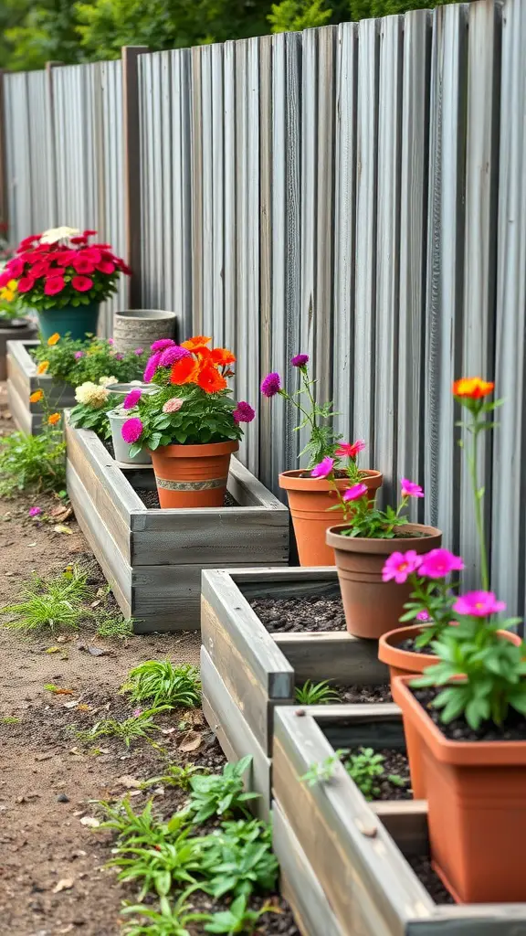 17 Creative Raised Flower Bed Ideas for Your Fence Garden 12 Container gardens with colorful flowers along a fence