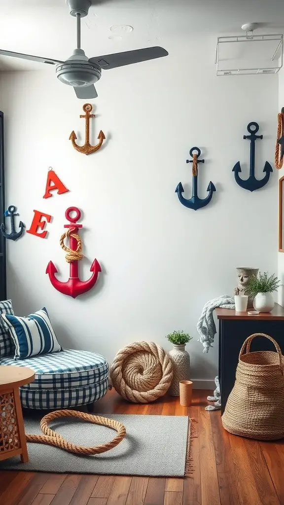 23 Fresh Summer Home Decor Ideas to Refresh Your Space 2 Cozy nautical-themed room with anchors and rope decor