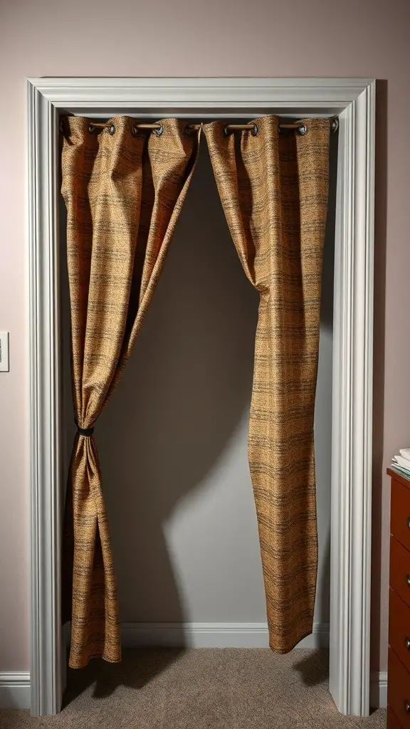 19 Creative Dorm Closet Organization Ideas You Need to Try 7 A set of textured curtains hanging in a doorway, providing a stylish alternative to traditional closet doors.