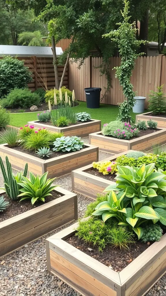19 Creative Raised Garden Bed Layout Ideas for Your Backyard 17 Custom shaped raised garden beds filled with various plants and flowers.