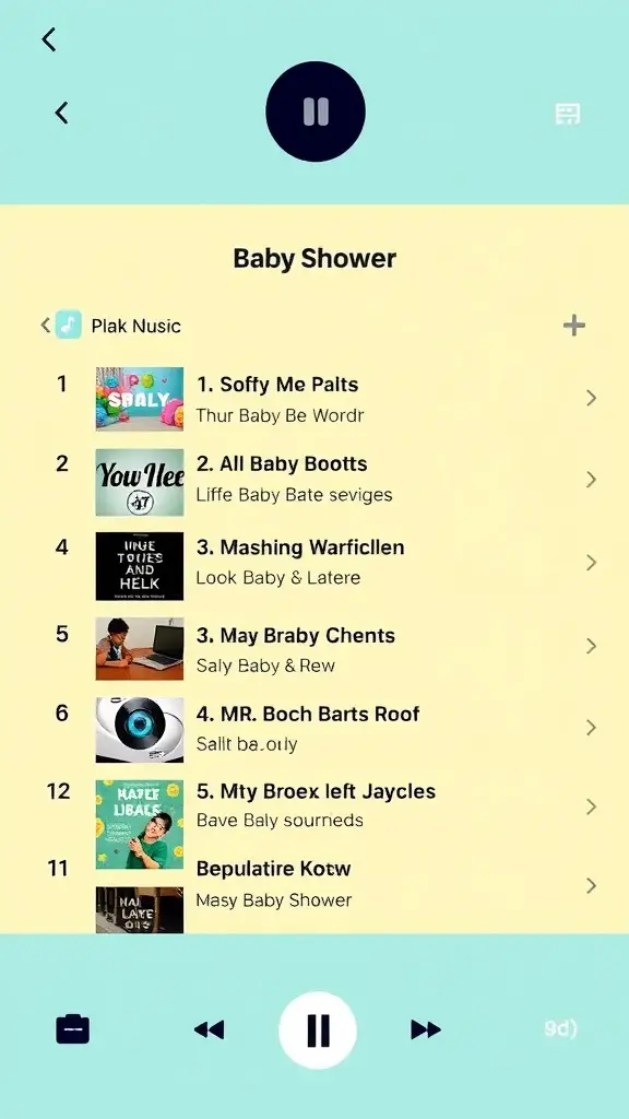 25 Charming June Baby Shower Ideas You'll Love 12 Screenshot of a baby shower playlist with colorful design and playful song titles.