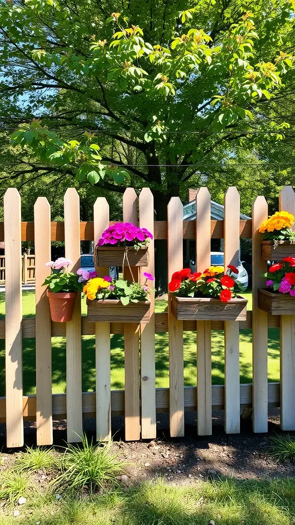 19 Creative Split Rail Fence Ideas for Your Outdoor Space 4 A split rail fence decorated with colorful flower planters