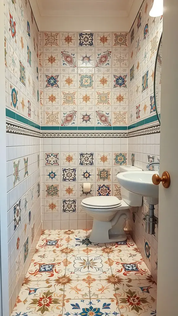 23 Stunning Small Bathroom Interior Ideas for a Stylish Makeover 14 Small bathroom with colorful decorative tiles on walls and floor