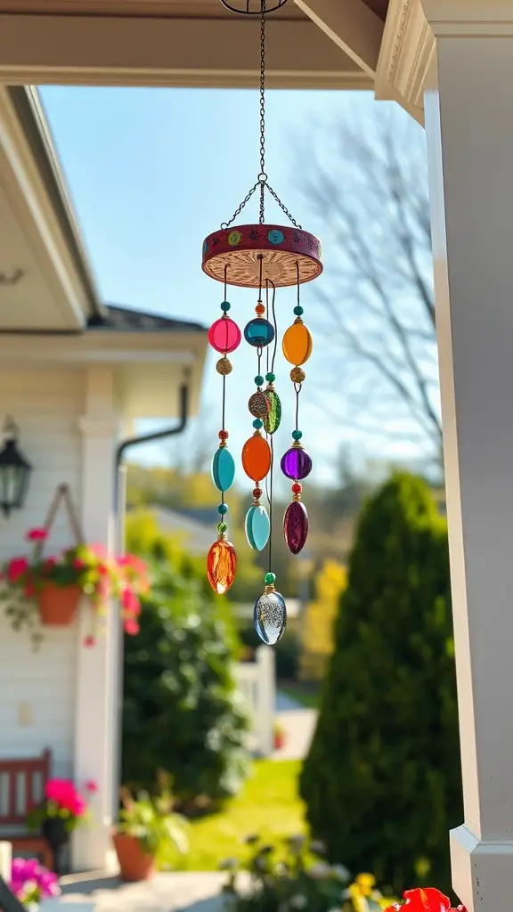 27 Creative DIY Ceramic Projects to Inspire Your Next Craft Adventure 11 Colorful ceramic wind chime hanging outdoors with a sunny background
