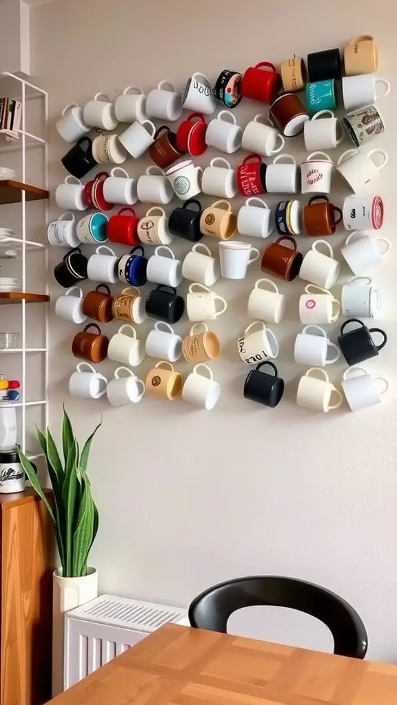 19 Creative Home Cafe Ideas to Elevate Your Coffee Experience 12 Colorful wall display of coffee mugs arranged creatively