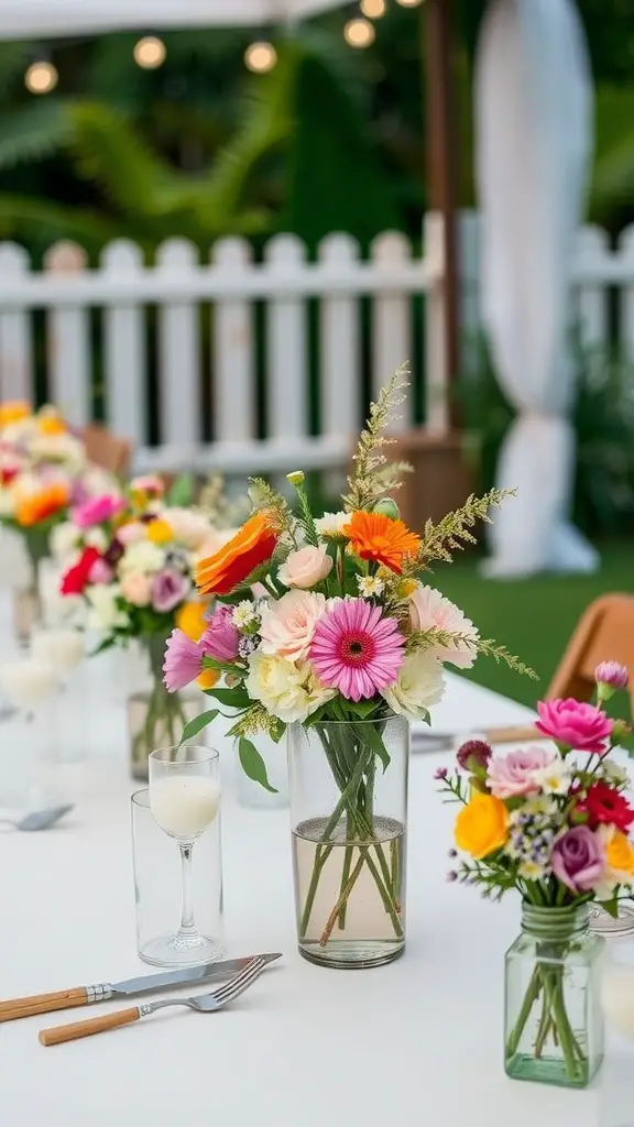 23 Charming Small Backyard Wedding Ideas for Your Dream Celebration 4 Colorful DIY floral centerpieces on a wedding table