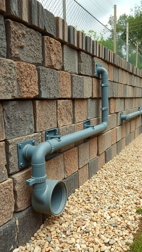 19 Stunning Retaining Wall Ideas for Your Front Yard 2 Drainage pipes along a retaining wall with gravel
