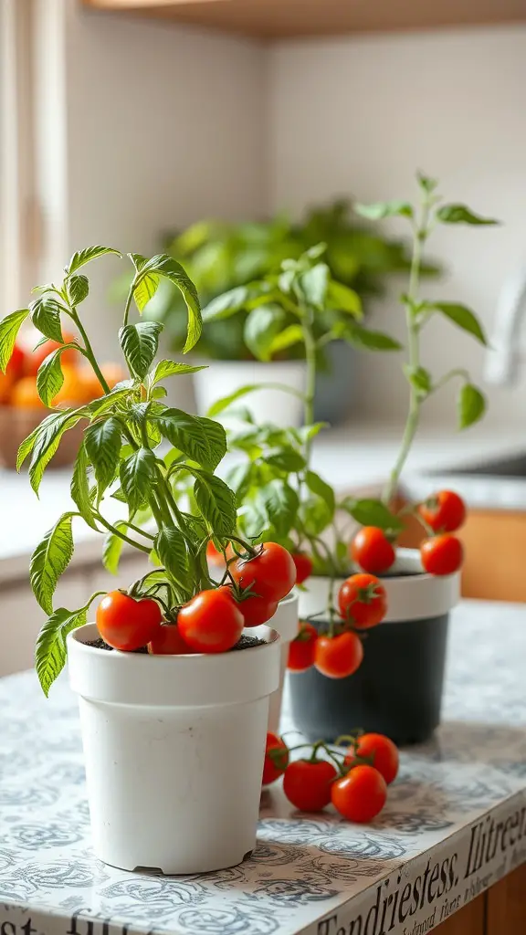 25 Must-Have Kitchen Plants for a Fresh and Green Home 4 Indoor tomato plants in pots with ripe tomatoes