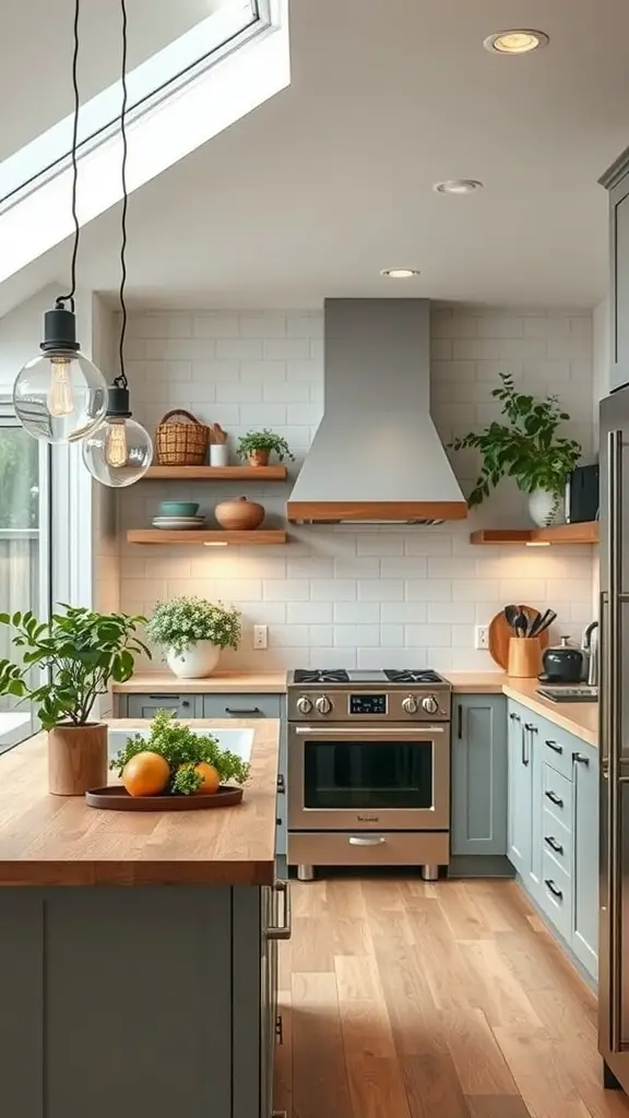 19 Stunning Modern Farmhouse Lighting Ideas to Illuminate Your Space 17 A modern farmhouse kitchen with eco-friendly lighting and wooden accents.