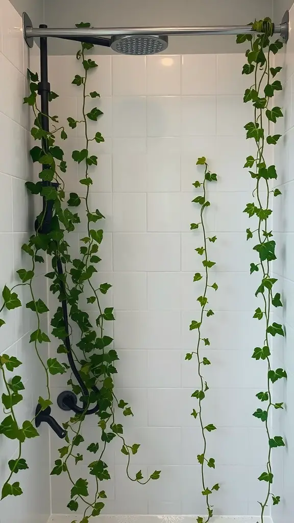 27 Shower Plants Ideas to Transform Your Bathroom into a Green Oasis 12 Shower with cascading English Ivy plants.