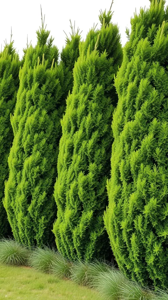 23 Stunning Shrubs for Beautiful Landscaping Ideas 2 Row of lush green evergreen shrubs creating a privacy barrier in a garden.