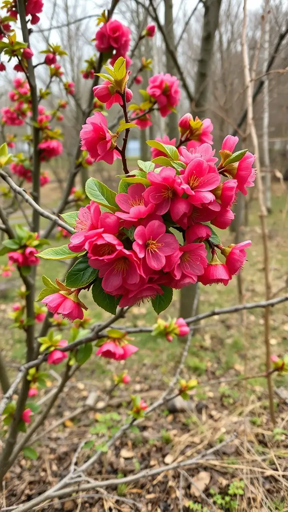 23 Stunning Flowering Shrubs to Transform Your Garden 4 Close-up of pink flowering quince blossoms on a branch