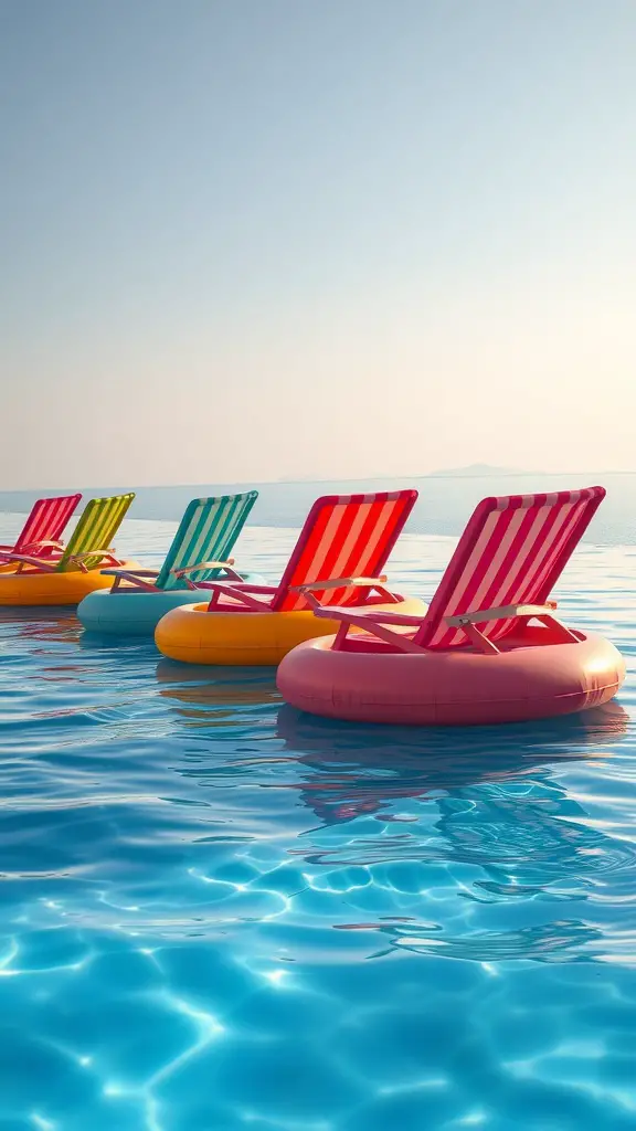 13 Creative Intex Pool Ideas for Your Backyard Oasis 2 Colorful floating lounge chairs in a pool with a clear sky
