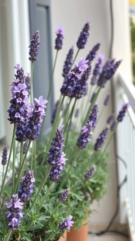 19 Creative Balcony Plant Ideas to Transform Your Space 9 Lavender plants with purple flowers on a balcony