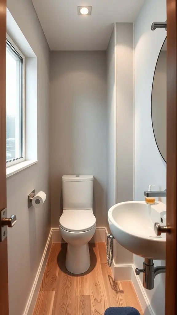 19 Creative Windowless Bathroom Ideas You’ll Love 9 Compact windowless bathroom with a toilet and sink