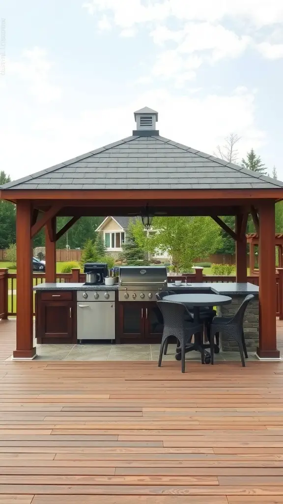 17 Stunning Gazebo Deck Ideas for Your Outdoor Oasis 17 Gazebo featuring an outdoor kitchen with a grill and seating area on a deck