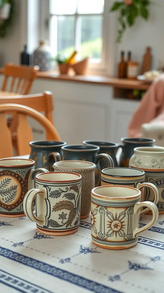 23 Creative Clay Art Ideas to Inspire Your Next Project 11 A collection of handmade clay mugs on a table.