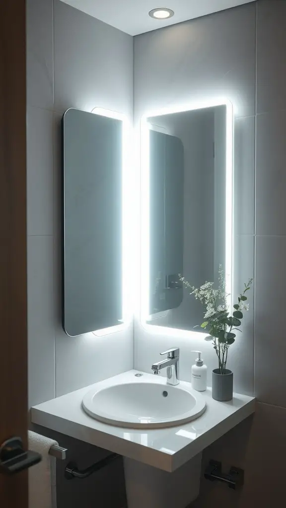 17 Stunning Bathroom Lighting Ideas to Transform Your Space 6 Modern bathroom featuring illuminated mirrors and a stylish sink.