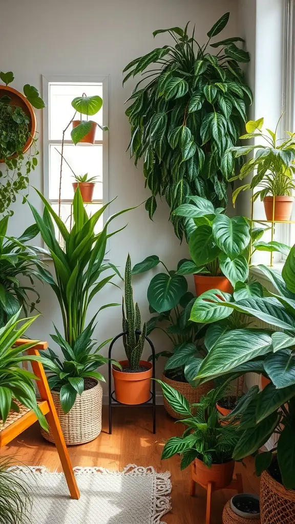 21 Inspiring Summer Room Ideas for a Fresh Look 7 A cozy indoor corner filled with various plants in pots, creating a refreshing atmosphere.