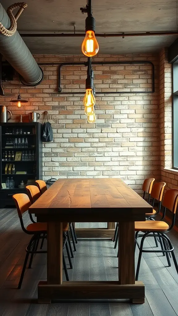15 Stunning Dining Room Lighting Ideas to Elevate Your Table Decor 6 Industrial-style dining room with hanging Edison bulbs over a wooden table