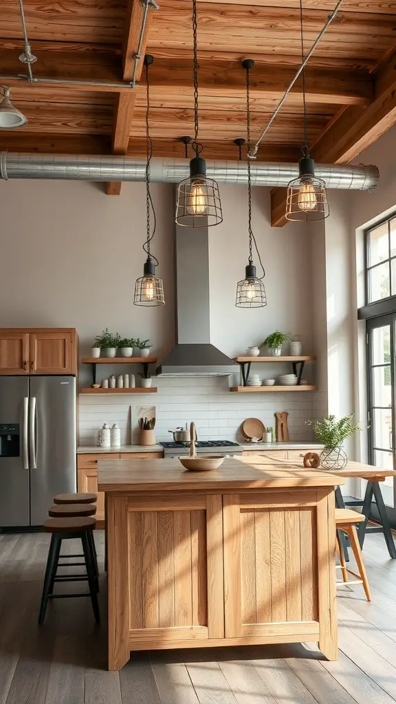 15 Stunning Ceiling Light Ideas to Brighten Your Home 6 Industrial style hanging lights in a modern kitchen over a wooden island