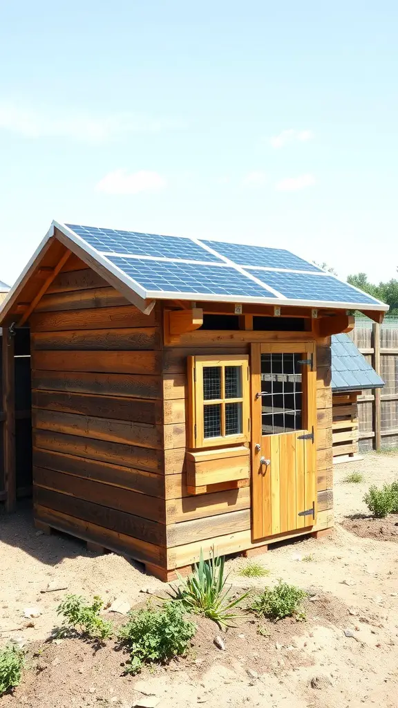 21 Creative Pallet Chicken Coop Ideas You’ll Love 7 Wooden pallet chicken coop with solar panels on the roof
