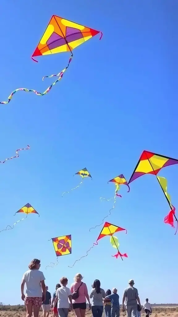 25 Enchanting Outdoor Fairy Garden Ideas to Inspire Your Creativity 17 A group of people flying colorful kites in a clear blue sky.