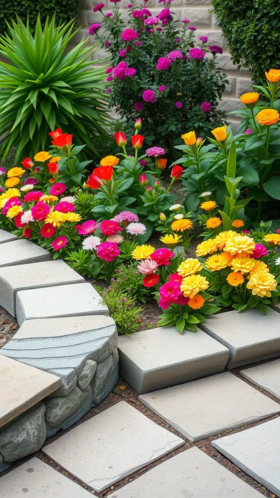 19 Creative Flower Bed Edging Ideas to Transform Your Garden 14 Colorful flower bed bordered with textured limestone stones