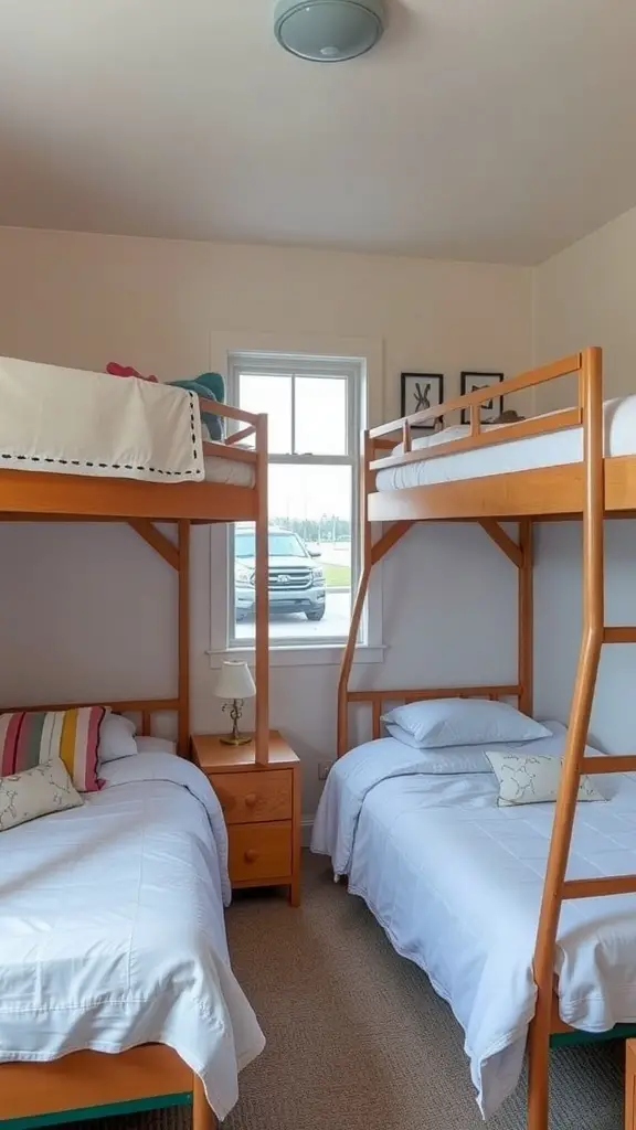 21 Creative Lofted Dorm Bed Ideas for Small Spaces 9 Two lofted dorm beds in a shared room with a nightstand in between.