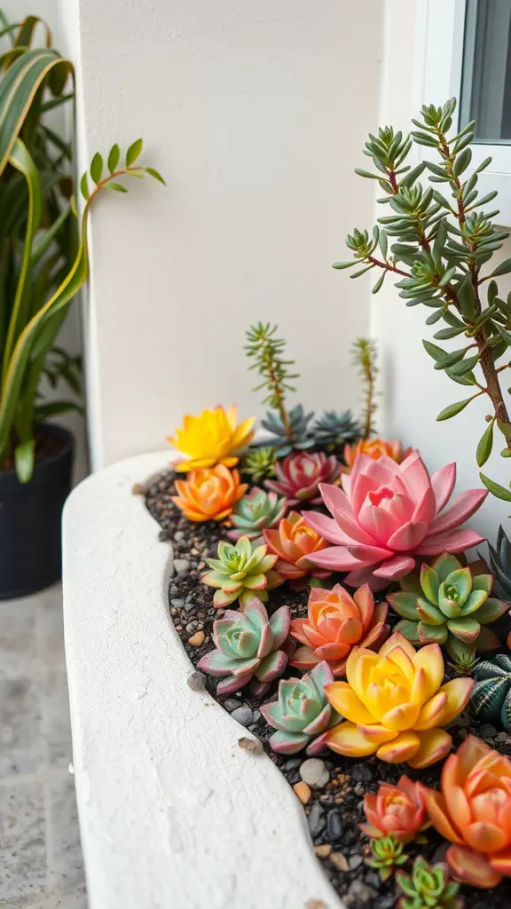 15 Beautiful Corner Flower Bed Ideas for Your Garden 5 A vibrant display of colorful succulents in a corner flower bed