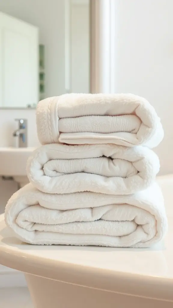 29 Thoughtful Housewarming Gift Ideas Everyone Will Love 11 Stack of luxury white bath towels near a bathtub