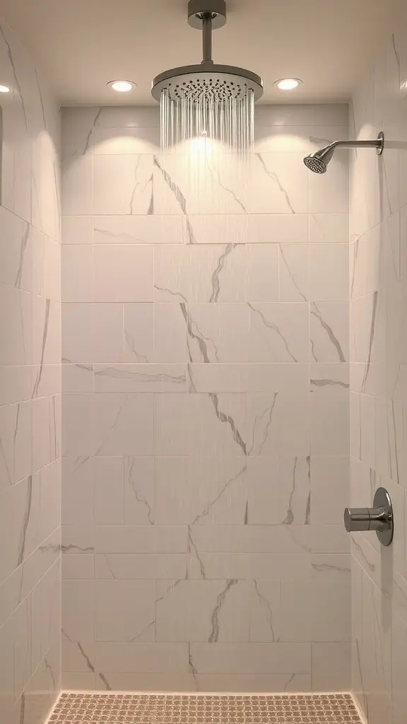 21 Timeless Bathroom Ideas to Transform Your Space 13 Modern shower with marble tiles and a rain showerhead