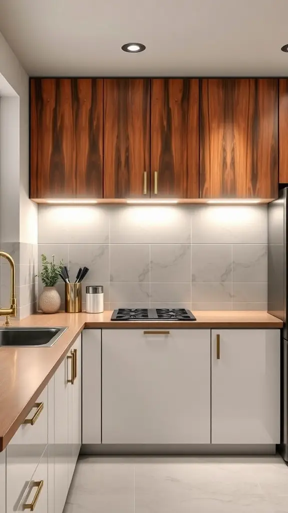 17 Innovative Under Cabinet Lighting Ideas for Your Kitchen 6 A modern kitchen with wooden cabinets and under cabinet magnetic LED light bars