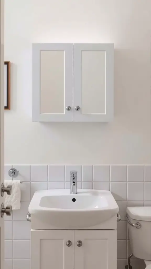 19 Stunning Bathroom Mirror and Lighting Ideas You’ll Love 10 Modern bathroom with a white mirror cabinet above the sink