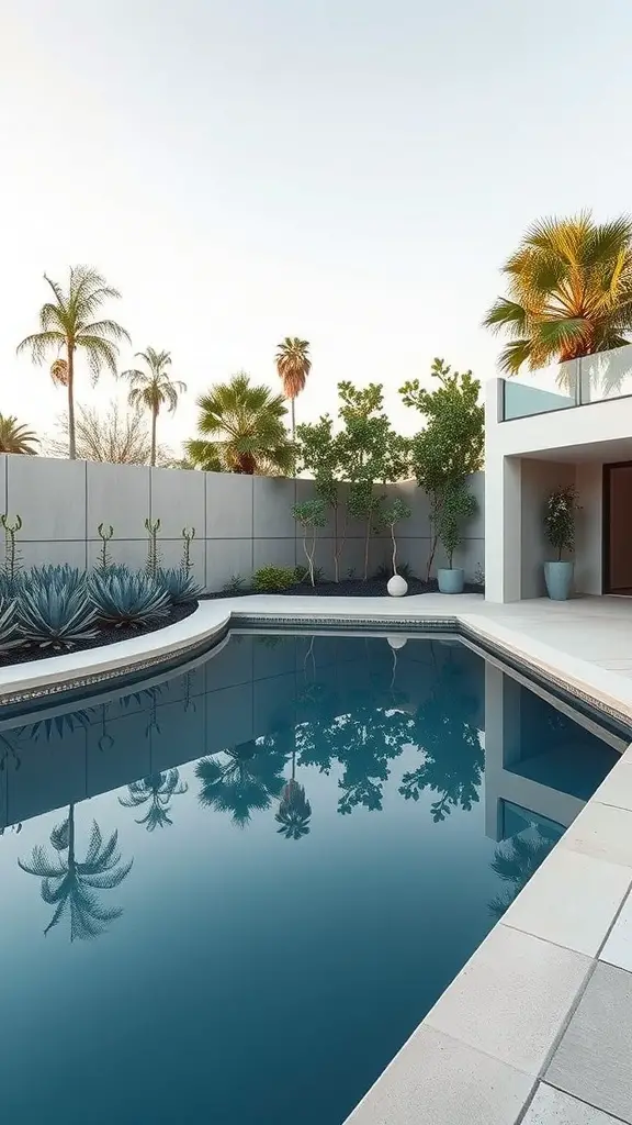 21 Stunning Backyard Pool Landscaping Ideas You Need to Try 7 A modern backyard pool surrounded by a minimalist succulent garden