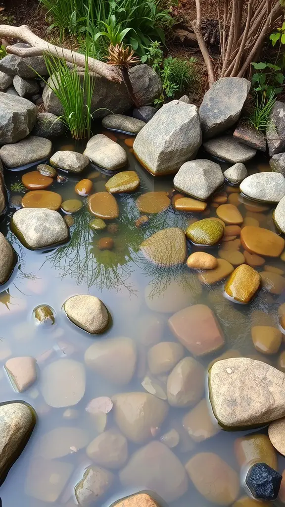 19 Creative Small Inground Pool Ideas for Your Backyard Retreat 8 A naturalistic swimming pond with smooth stones, surrounded by plants and greenery.