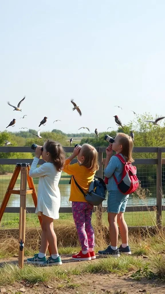 15 Fun Outdoor Activities for Kids to Enjoy 5 Three children birdwatching with binoculars outdoors
