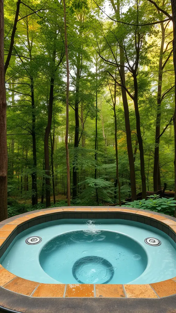 15 Inspiring Outdoor Jacuzzi Ideas for Your Backyard Retreat 12 Jacuzzi surrounded by lush green trees in a forest setting
