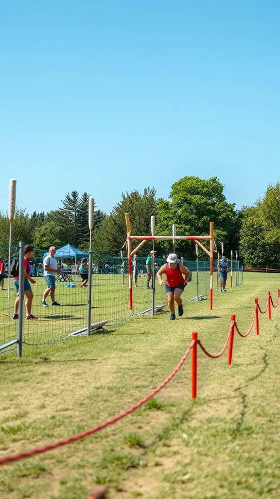 23 Fun Outdoor Party Games for Unforgettable Gatherings 17 Participants running through an outdoor obstacle course with hurdles in a sunny field