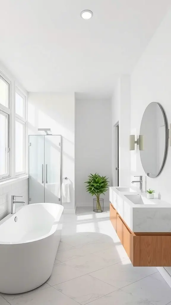 21 Stunning Upstairs Bathroom Ideas You’ll Love 13 Modern open concept bathroom with freestanding tub and large windows
