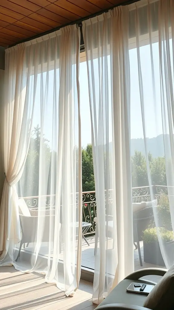 17 Creative Outdoor Privacy Screen Ideas for Your Backyard 2 Light, flowing outdoor curtains draping over a patio door, providing a sense of privacy while allowing natural light to filter through.